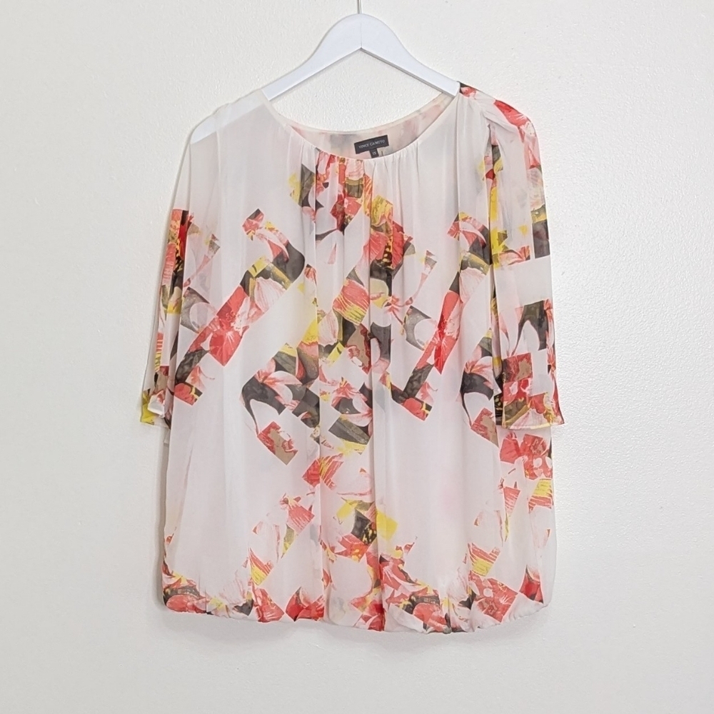 Vince Camuto Blouse 1X White Floral Print Dolman Sleeves - Picture 3 of 7